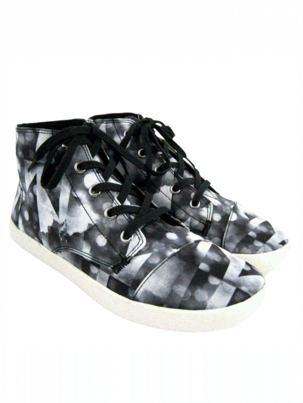 TOMS Paseo High Satin Clouds Sneakers Black Gray High Top Womens 8 NWOB
